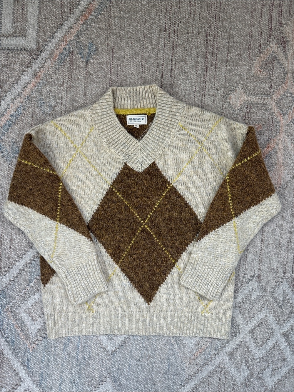 Fat Face Argyle V-Neck Sweater - Picture 5 of 13
